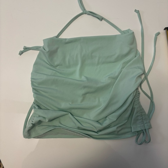 Tops - Stylish Mint Green Halter Top with Ruched Sides